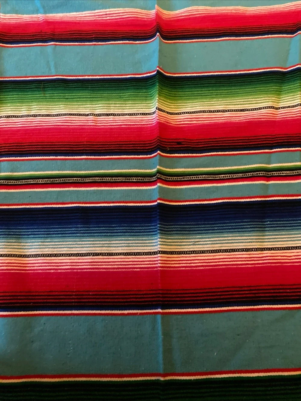 Vibrant Multicolor Striped Cotton Throw Blanket - Turquoise, Red & Green